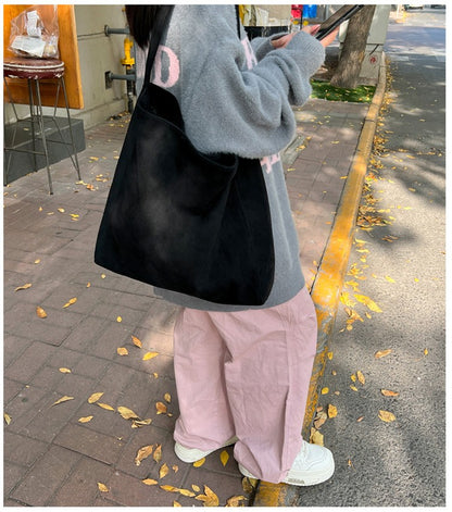 Autumn and winter new matte suede tote bag large capacity commuter casual shoulder bag fashionable versatile women's bag