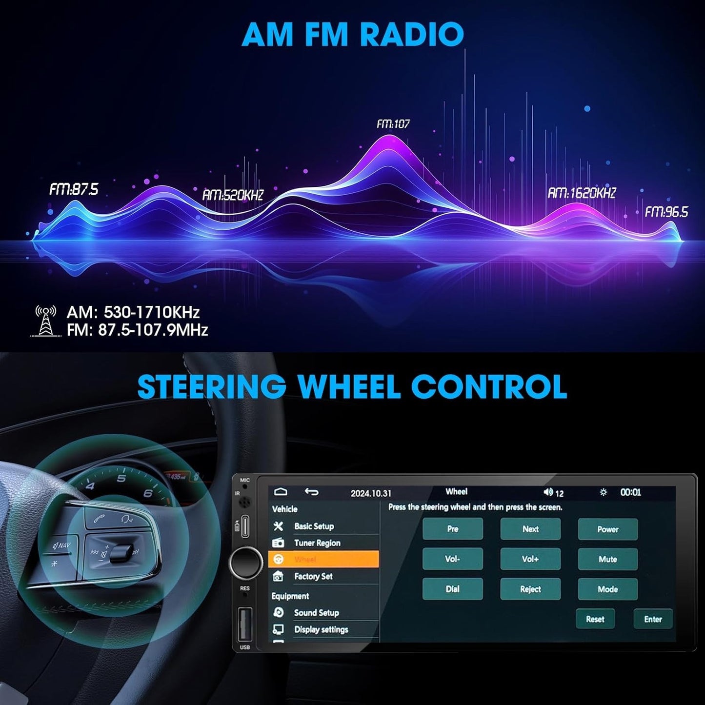 LEHX 1din 6.9 IPS Touch Screen Carplay Android Auto Mirror Link Car Radio Multimedia 1 din Car Stereo MP3 MP5 Player FM Headunit