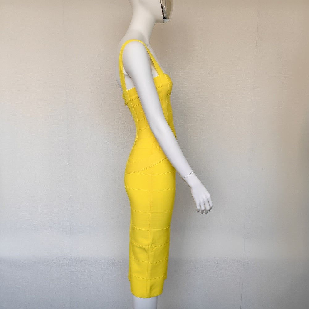 BEAUKEY Sexy Vintage Quality Evening Yellow Bandage Dress 2023 Women Summer Blue