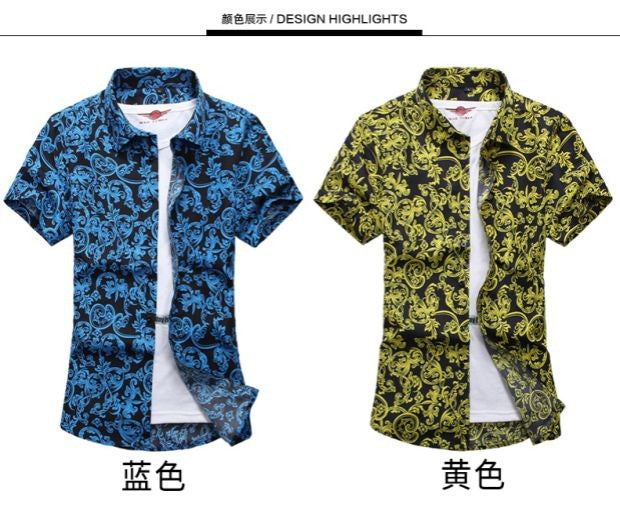 New Summer Men's Short-sleeved Printed Shirts, Turn-down Collar Single-breasted Hawaiian/vacation Shirt, Asian Sizes M-7XL.
