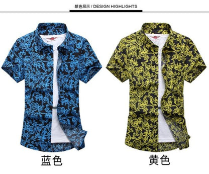 New Summer Men's Short-sleeved Printed Shirts, Turn-down Collar Single-breasted Hawaiian/vacation Shirt, Asian Sizes M-7XL.