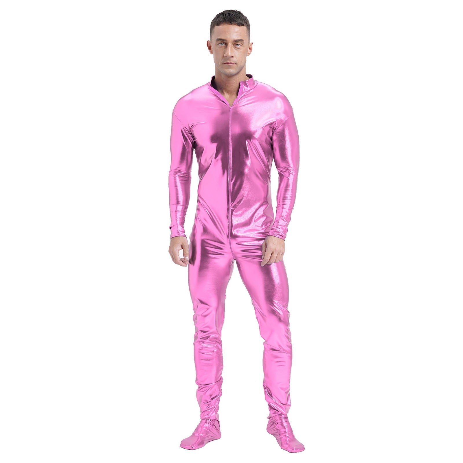 Men's Shiny Metallic Zentai Dress-up Jumpsuit Cosplay Costume Performance Stage Disco Clubwear Full Body Unitard Tights Leotard