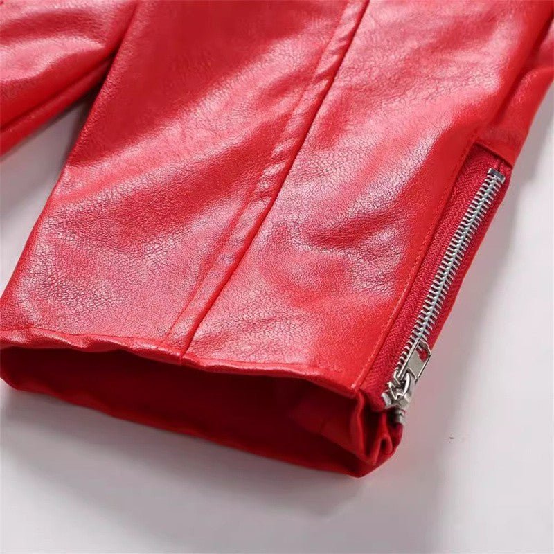 Men Business Casual Red Imitation Leather Jacket 2025 New Fashion Male Oblique Zipper Biker Coats