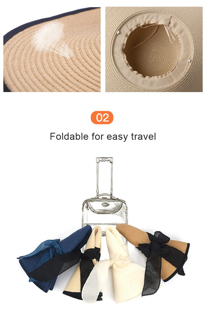 Women Summer Beach Travel Straw Hat Korean Seaside Big Hat Brim Sunblock Sunshade Holiday Foldable Fashion Big Cool Hat