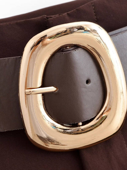 Tidalyf 2025 Women Vintage Brown Wide Leg Pants with Metal Belt High Waist Casual Trousers