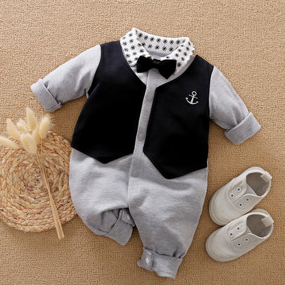 Roupa de Bebê Menino Ternos de Cavalheiro Roupinhas Manga Longa Macacão Fantasia Para Bebê Romper 100% Algodão Primavera e Outono