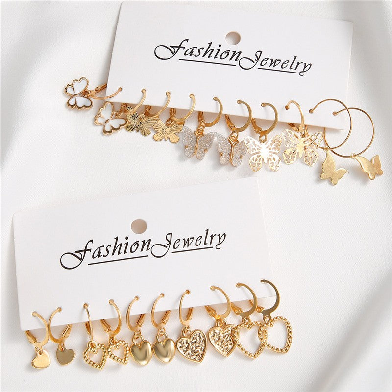 Brincos Grandes de Coração Dourado e Prateado YOBEST para Mulheres, Conjunto de Brincos Borboleta Pendurados, Presentes de Joias Femininas, Nova Moda, 2025