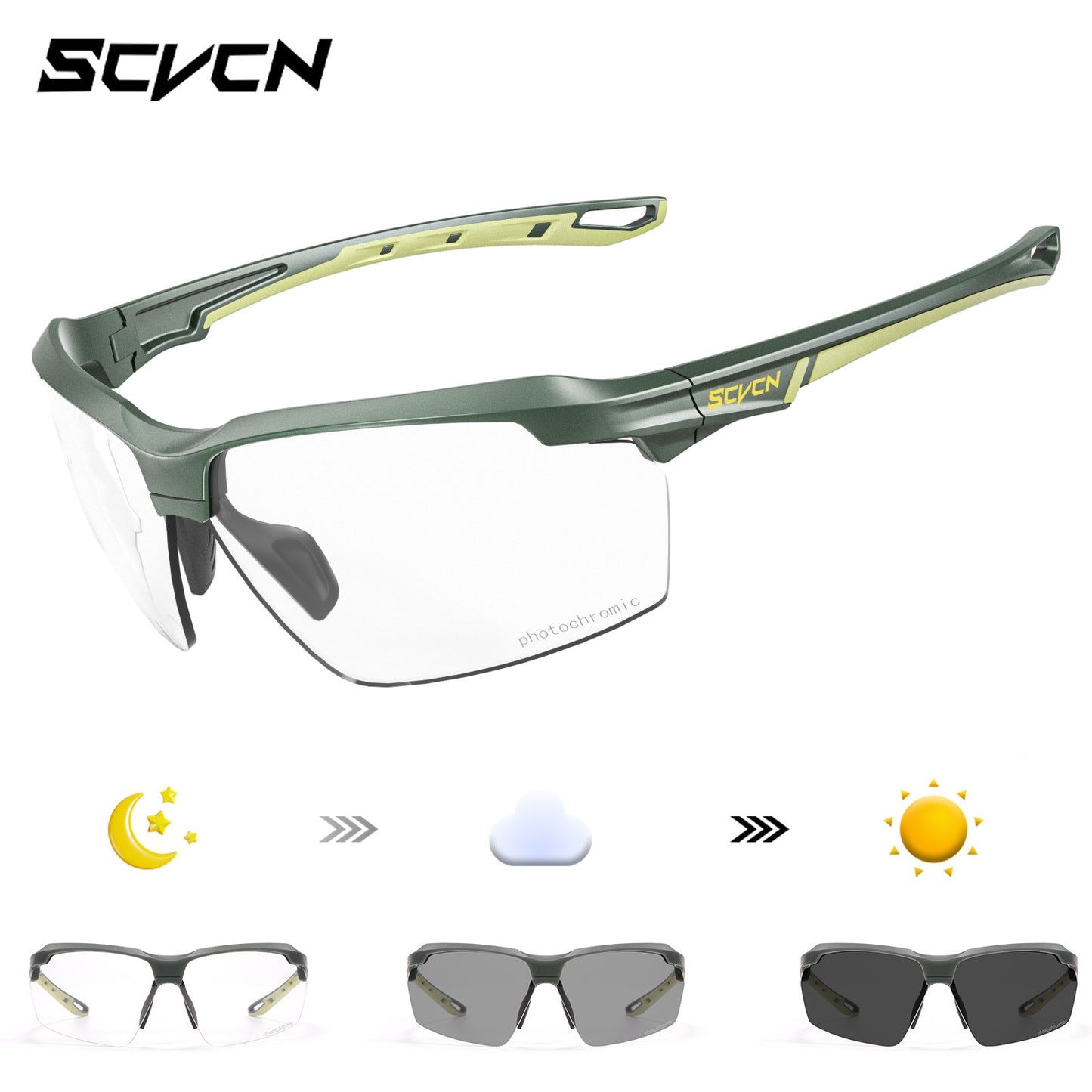 SCVCN Photochromic Cycling Sunglasses Bike Glasses Mountain Bicycle Hiking Golf UV400 Sports Glasses for Men Women Baseball