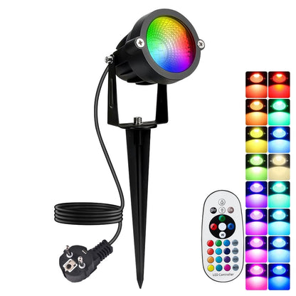 10W RGBW Outdoor Spot Light with Remote Control LED Spike Light Waterproof 110V 220V Landscape Spotlight for Garden,Lawn,Path