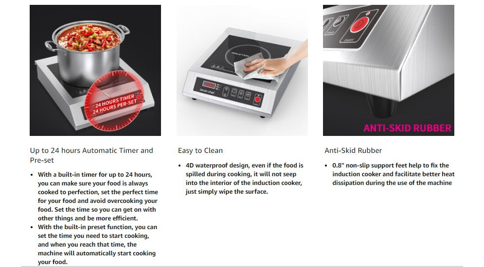 Leconchef Induction Cooktop Commercial Countertop Induction Cooker Electric Burner 10 Power&Temperature, Timer&Preset