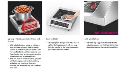 Leconchef Induction Cooktop Commercial Countertop Induction Cooker Electric Burner 10 Power&Temperature, Timer&Preset