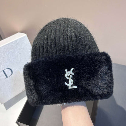 Warm Mink Fur Knitted Hat for Women Winter Luxury Ear Protection Beanie Fashion Soft Stretchable Cap