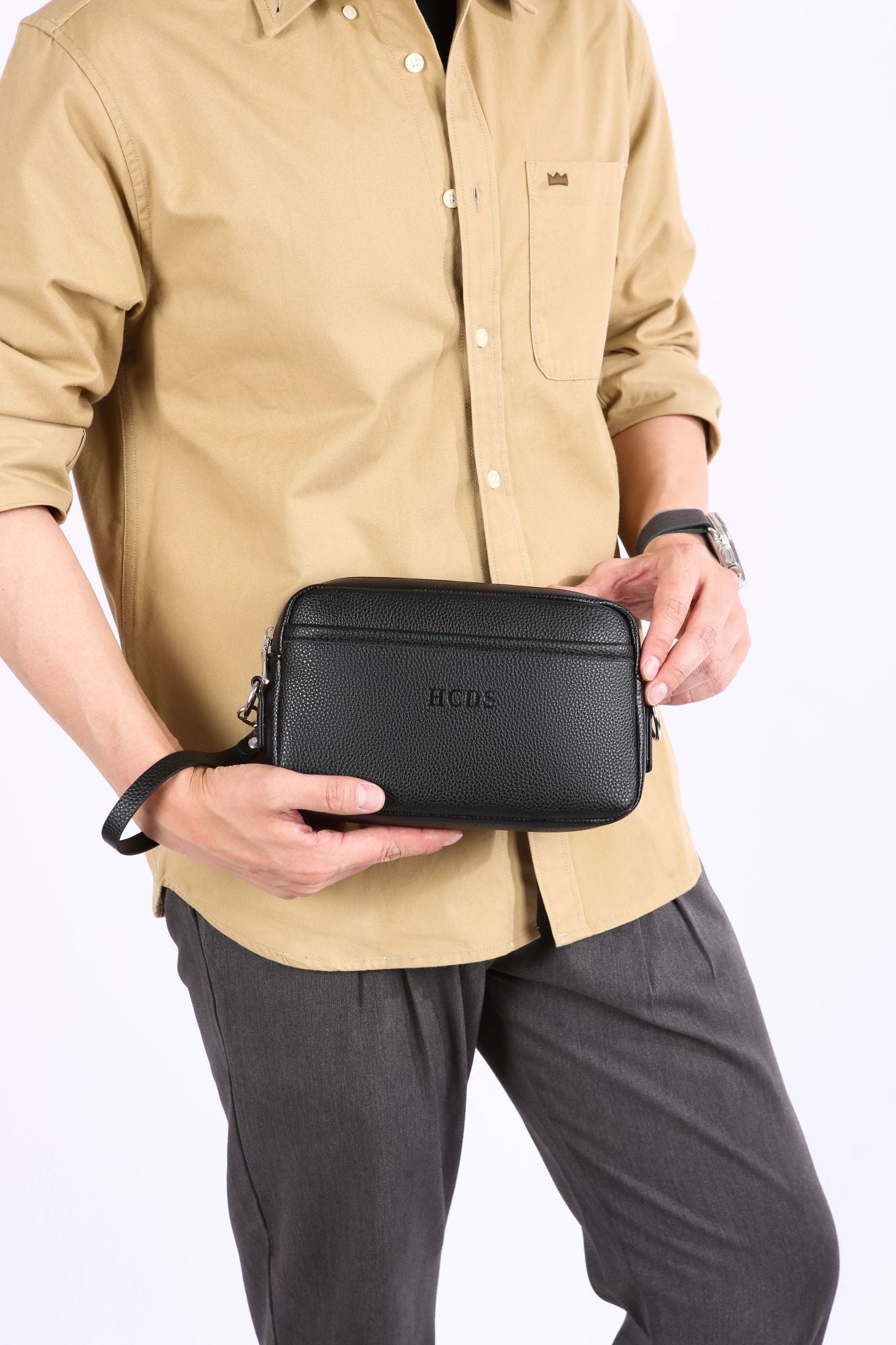 New Style Casual Men's Single Shoulder Bag - Portable Side-Hand Carrying Bag With Wrist Strap - Business-Style Crossbody Bag