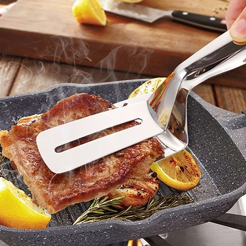 Pinça para Bife de Aço Inoxidável Utensílio de Cozinha para Churrasco Espátula para Virar Comida Pegador de Hambúrgueres Churrasco Pizza Tortas Peixe Pão