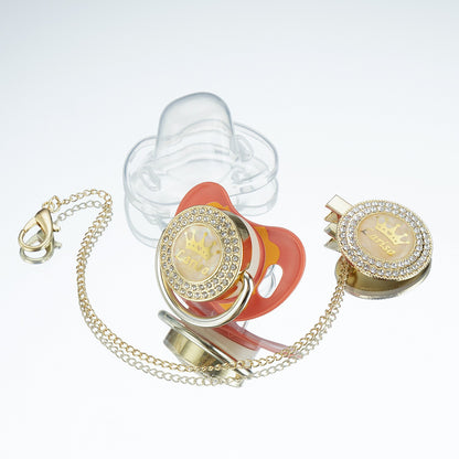 Miyocar Bling Custom Pink Brave Lion Pacifiers Bring 3 Replacement Silicone Teat Include All Size for Boy Girl Baby Shower Gift