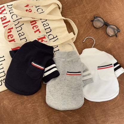 Moletom de Bolso Quentinho para Pet Roupa Listrada para Cães Camiseta Base Macia para Teddy Colete de Inverno para Cães Pequenos e Médios