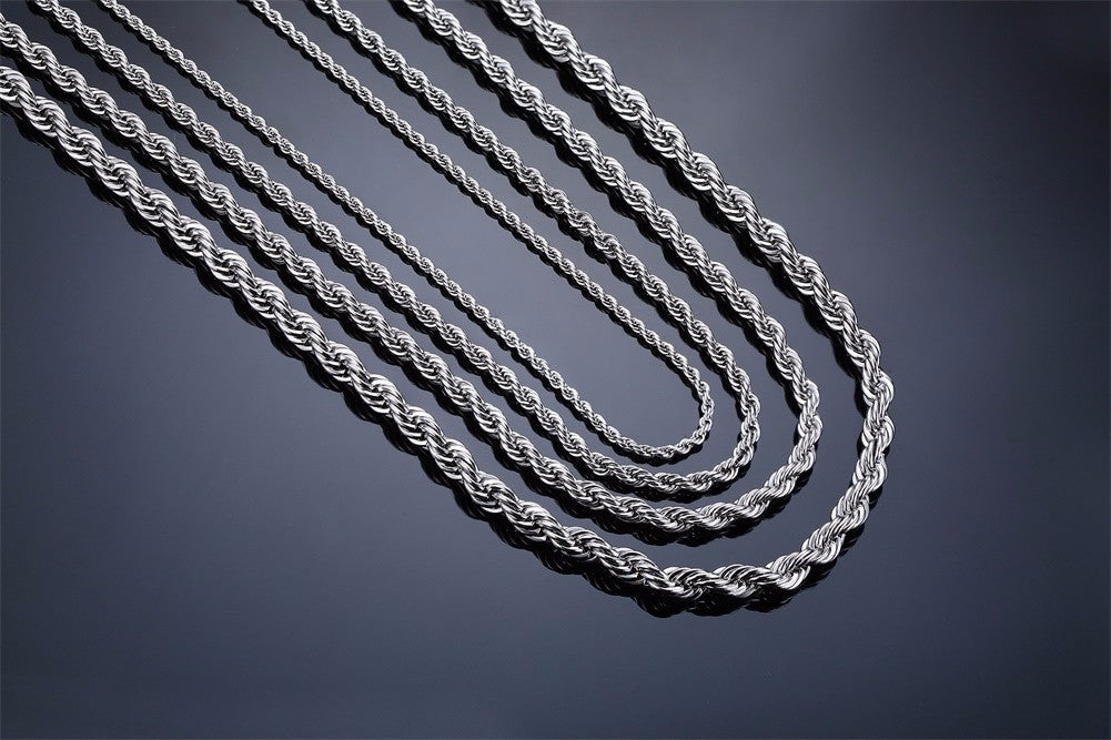 Ropes Long Necklace for Men Women,Stainless Steel Gold Color Twisted Rope Chain Collar,2/3/4/5mm Punk Basic Waterproof Jewelry