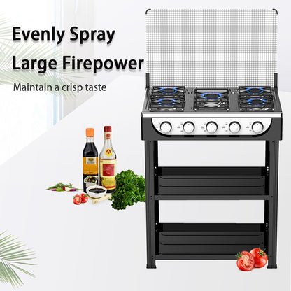 5 Burner Cooktop Commercial Kitchen Gas Stove Free Standing With Iron Lid LPG Gas Powered Portable for Outdoor Installation