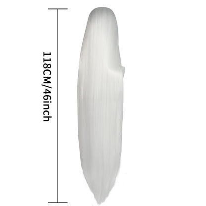 Synthetic 46Inch Extra Long Straight White With Bangs Stylish and Versatile Anime Cosplay Wig For Daily Party Wear Wig Fashion