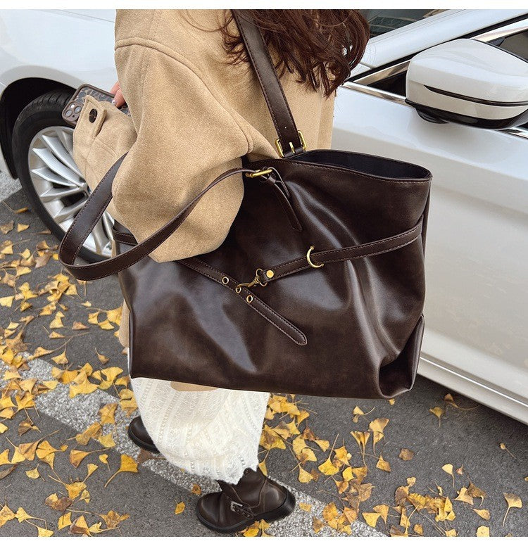 Retro Big PU Leather Shoulder Bag for Women 2025 Winter Trend New Y2K Fashion Handbags Females Travel Luxury Tote Bag  bolsas