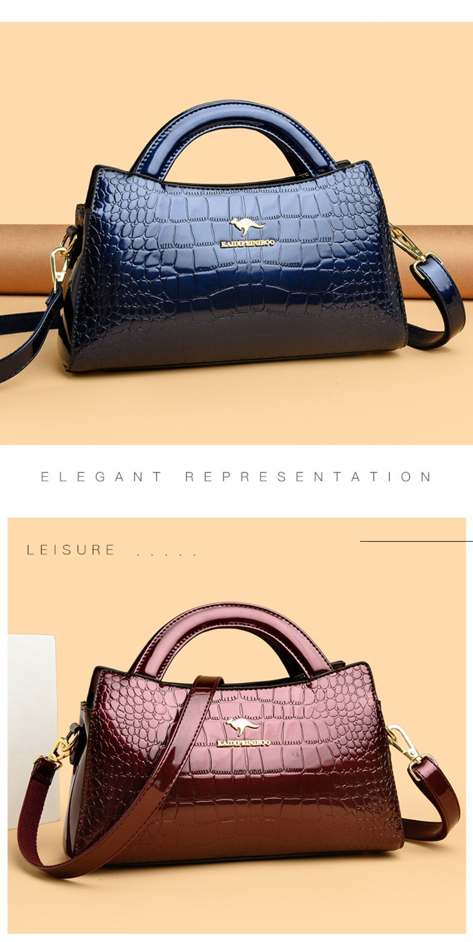 KAIDIFEINIROO Kangaroo Brand Alligator Pu Leather Shoulder Crossbody Bag Clutch Hand Bags for Mother Small Women Handbags New