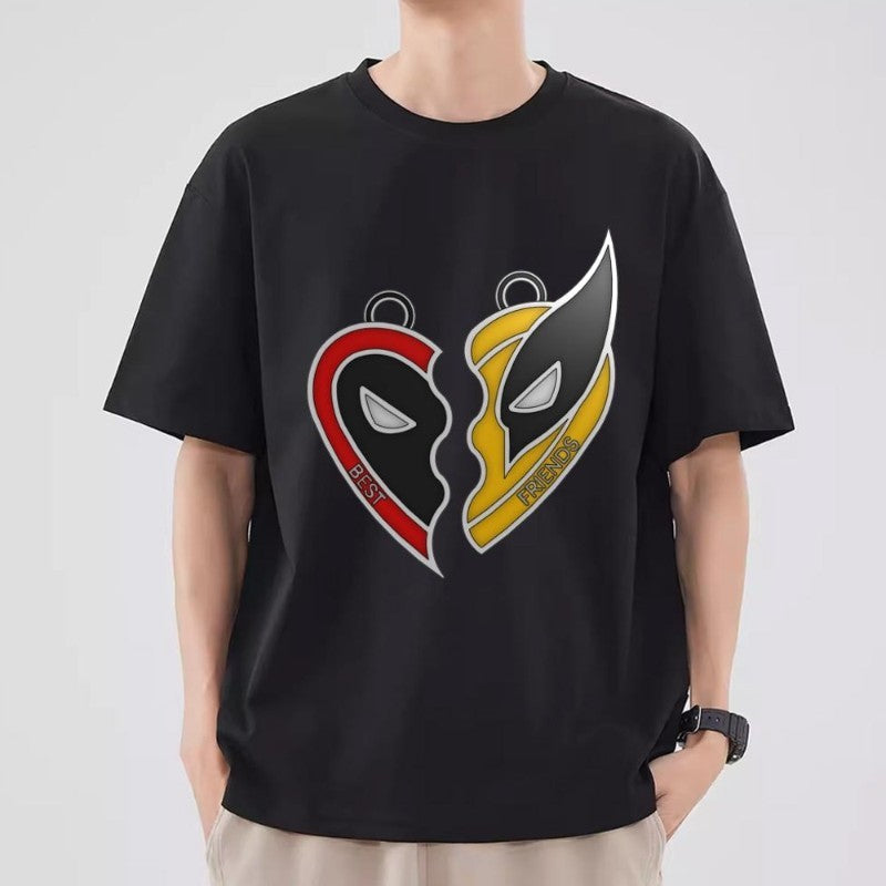 MINISO Deadpool Wolverine T Shirt Men Couple Combination Clothes Short Sleeve Collar Fashion T-shirt Man Cool Cotton Unisex Tops