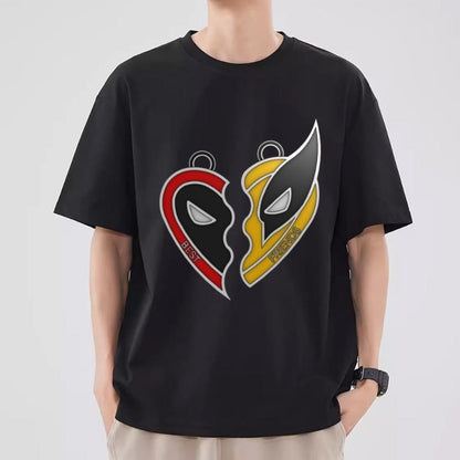 MINISO Deadpool Wolverine T Shirt Men Couple Combination Clothes Short Sleeve Collar Fashion T-shirt Man Cool Cotton Unisex Tops
