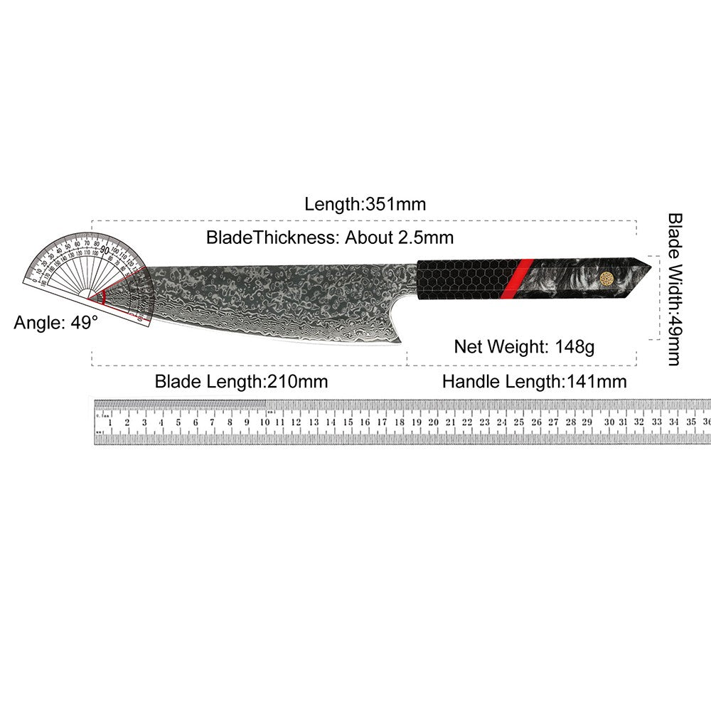 Professional Japanese Kitchen kiritsuke Knife 67-layer Damascus Steel Custom 8 inch Chef Knife with multicolour Resin Handle