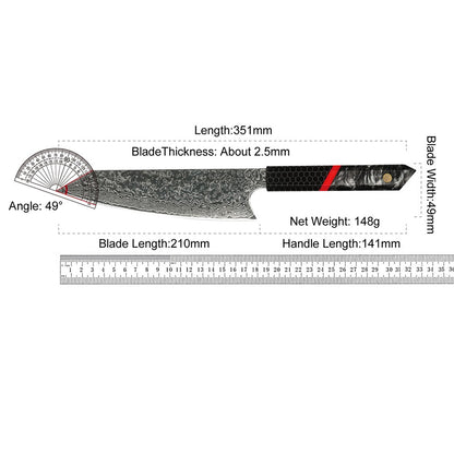 Professional Japanese Kitchen kiritsuke Knife 67-layer Damascus Steel Custom 8 inch Chef Knife with multicolour Resin Handle