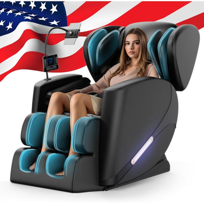 Full Body Massage Chair with Zero Gravity, Massage Chair Recliner with Heating, Airbags, Bluetooth Speaker, Foot Roller