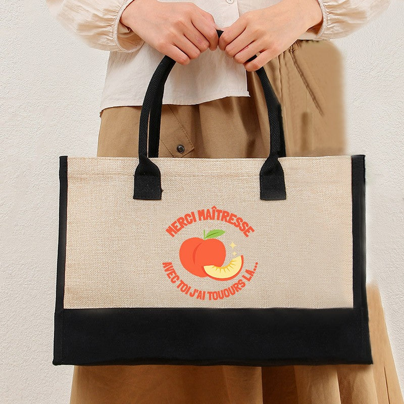 French Quote Peach Print Canvas Tote Bag Teacher Gift Beach Bags Casual Shoulder Bag Women Daily Handbag