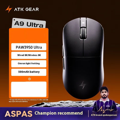 Mouse Gamer Sem Fio ATK A9 Ultra A9/A9 SE/A9 Plus/A9 Pro Tri Mode 8K Mouse Gamer 53g Leve Presente E-sports PC Personalizável