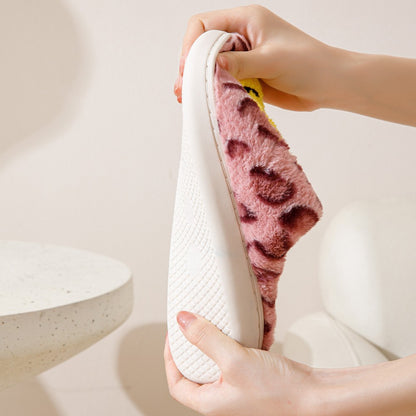 Leopard Fluffy Slippers for Home Smile Designer Platform Shoes Women 2025 Indoor Plush Sliders Warm Flats Chic Winter Footwear