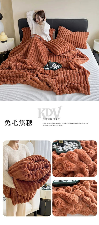 Luxury Soft Faux Rabbit Fur Throw Blanket Fluffy Warm Solid Color Plush Blanket for Sofa Bed Single Double Spring Autumn Plaid