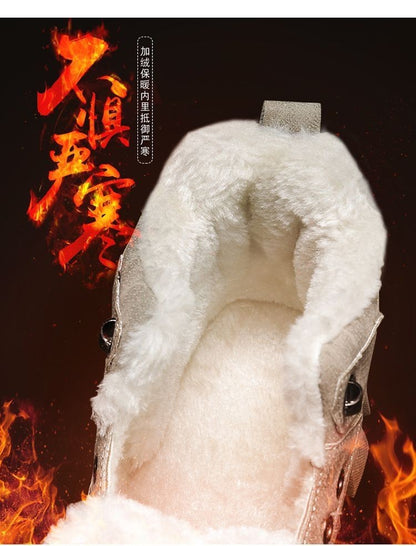 Men Snow Boots  Winter Anti Slip Plush Indoor Warm Cold Proof Snow Boots High Top Platform Lace Up Outdoor Sport Work Boots