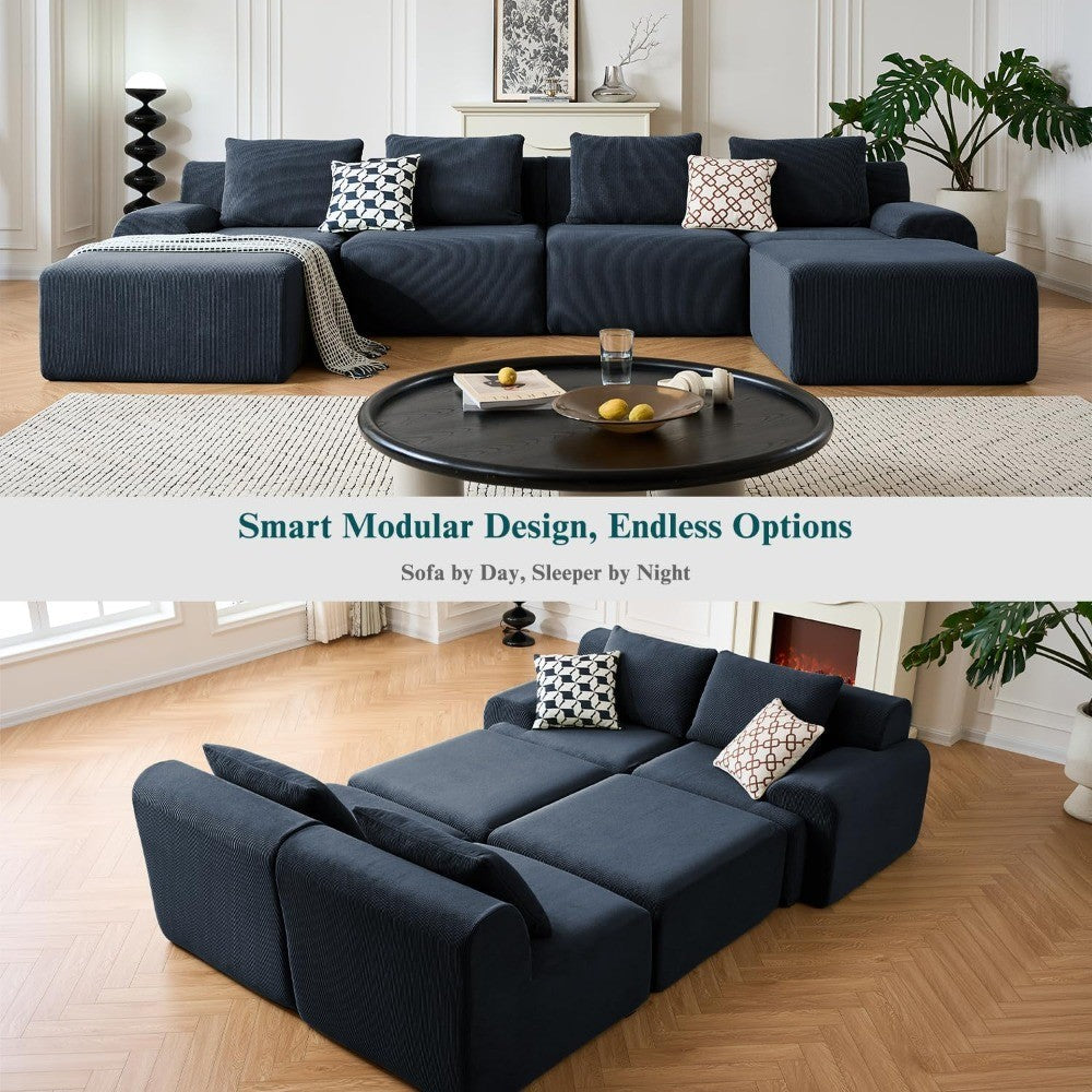 Oversized U-Shaped Corduroy Sectional Sofa Set with 2 Ottomans Deep Seat Boneless Comfortable Living Room Couch