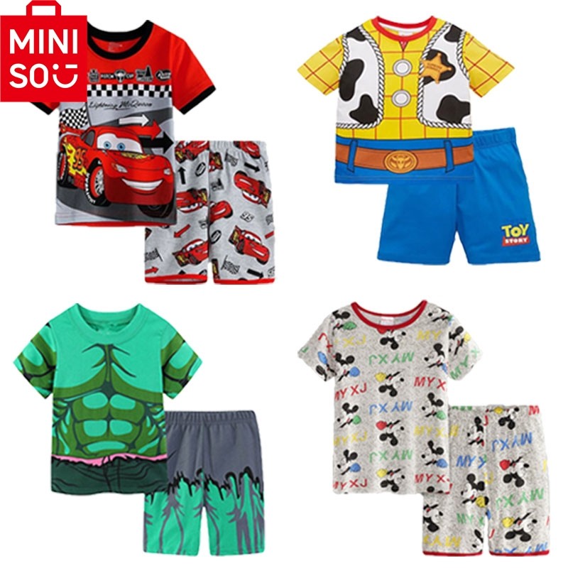 MINISO Toddler Boys Pajamas Sets 100Cotton Summer Disney Cute Kids Pyjamas Nightwear Short Pijamas Outfits Children Home Clothes