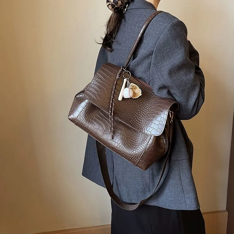 Crocodile Pattern Crossbody Bag For Women Black Shoulder Bag Brand Designer Women Bags Luxury PU Leather Flap Messenger Handbag