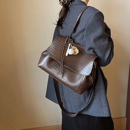 Crocodile Pattern Crossbody Bag For Women Black Shoulder Bag Brand Designer Women Bags Luxury PU Leather Flap Messenger Handbag