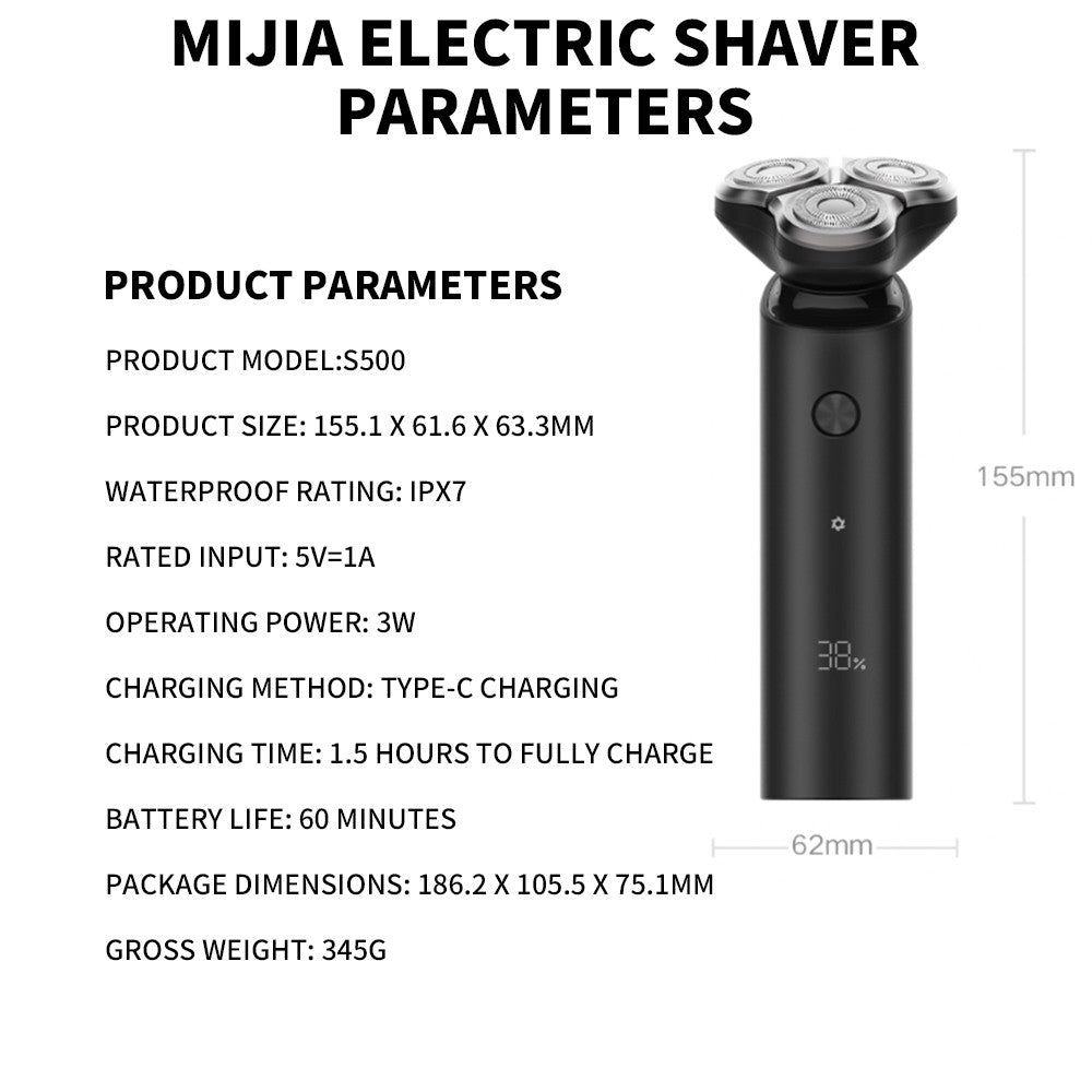XIAOMI MIJIA S500 Electric Shaver Dry Wet Shaving Triple Blade Trimmer Beard Floating Head Men's Shaver Electric Razors Machine