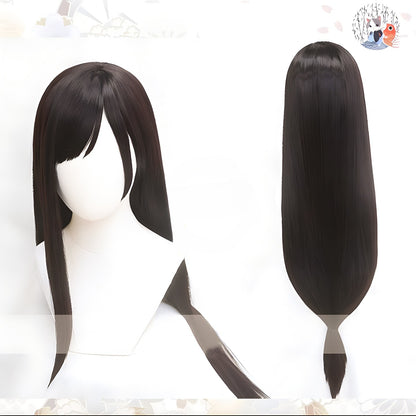 Peruca Cosplay Tifa Lockhart Longa Lisa Preta Marrom FF7 Perucas Tifa Perucas Femininas Anime Cosplay Perucas de Cabelo Sintético Resistente ao Calor
