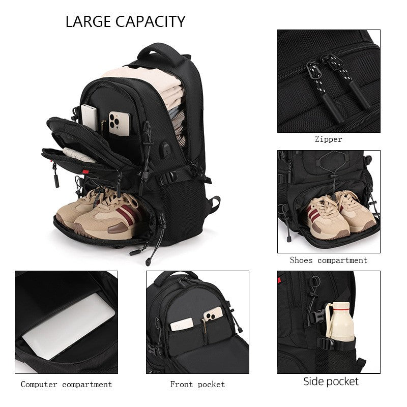 Mochila de Escalada USB com Compartimento para Sapatos, para Viagem, Laptop, Leve, para Acampamento, Caminhada, Esporte, Coleção, Escola