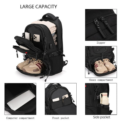 Mochila de Escalada USB com Compartimento para Sapatos, para Viagem, Laptop, Leve, para Acampamento, Caminhada, Esporte, Coleção, Escola