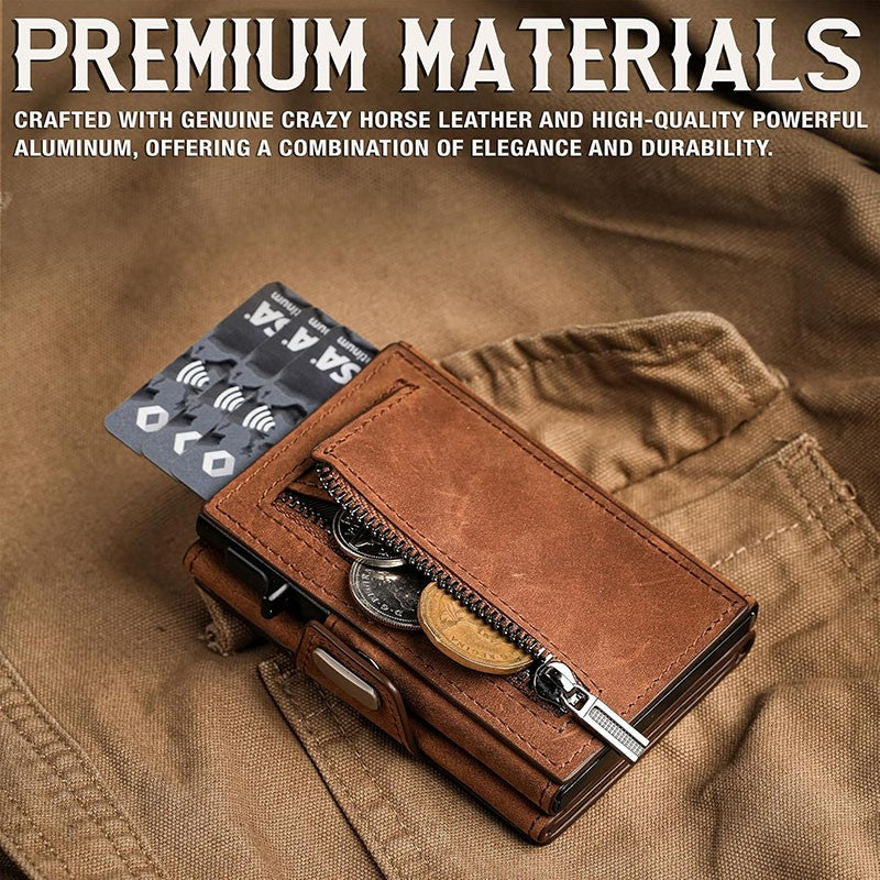 Pop-up Slim RFID Card Holder for Men Minimalist Leather Credit Card Wallet with Coin Purse and Cash Slot Travel Small Purse