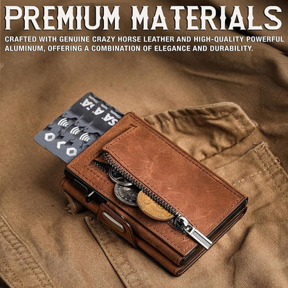 Pop-up Slim RFID Card Holder for Men Minimalist Leather Credit Card Wallet with Coin Purse and Cash Slot Travel Small Purse
