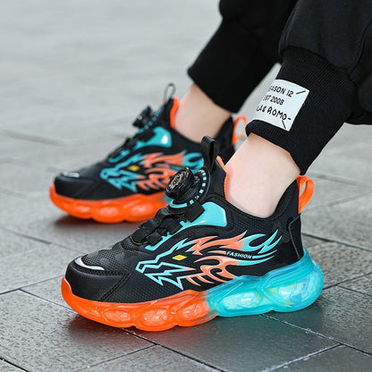 New Anti-skid Leather Kids Sneakers for Boys Running  Walking Lightweight Casual Shoes With Fashion Dragon Pattern Size 28-39