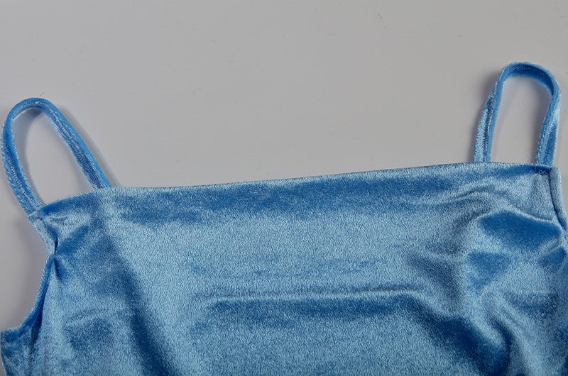 Velvet Swing Collar Sleeveless Slip Sexy Slit Maxi Dress 2024 New Fashion Evening Party Women Elegant Streetwear Y2K