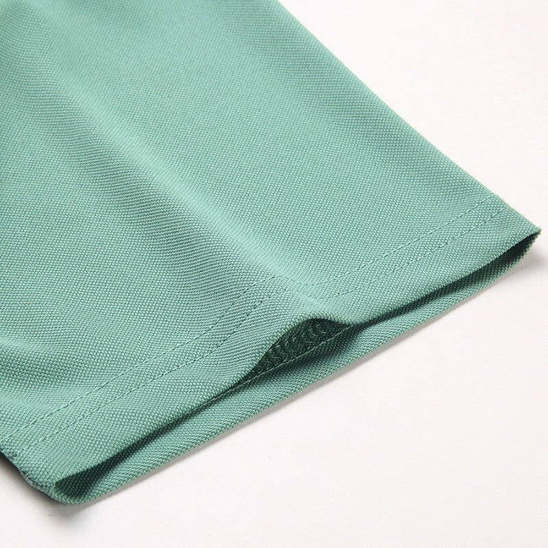 Men's Fashion Solid Short Sleeved Striped Lapel Polo Shirt Summer Breathable Comfortable Top