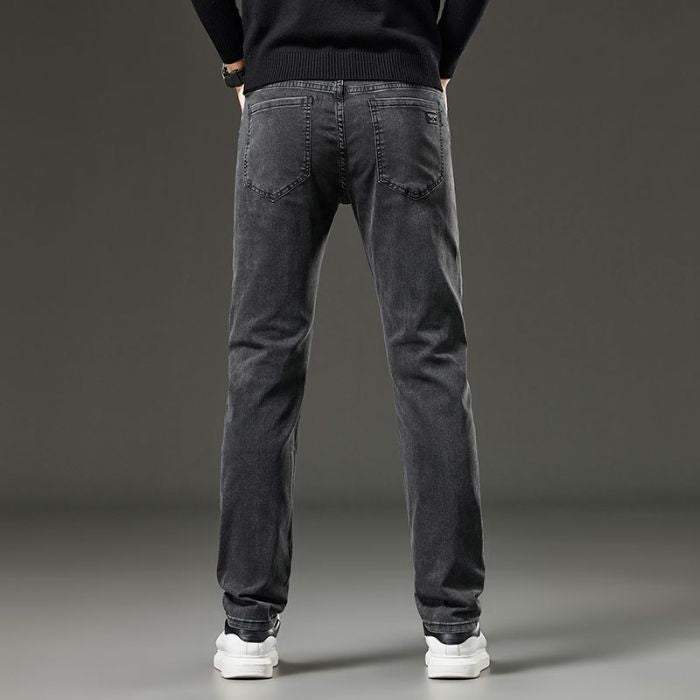 Men's autumn and winter hot jeans elastic small straight leg pants black gray micro elastic zipper fashionable versatile jeans