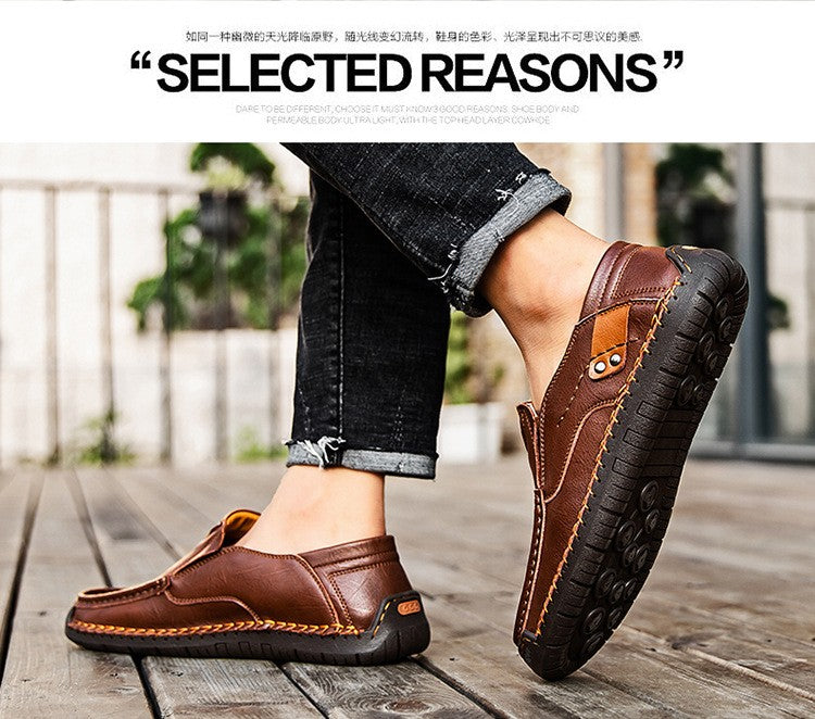Novos Sapatos Masculinos de Couro Feitos à Mão Casuais Confortáveis Mocassins Masculinos de Couro Slip On Sapatilhas Masculinas Venda Quente Calçados para Caminhada ao Ar Livre